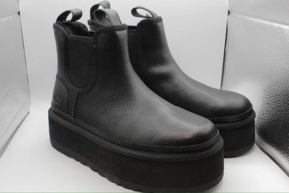 UGG Neumel Platform Chelsea Boots in Black Leather